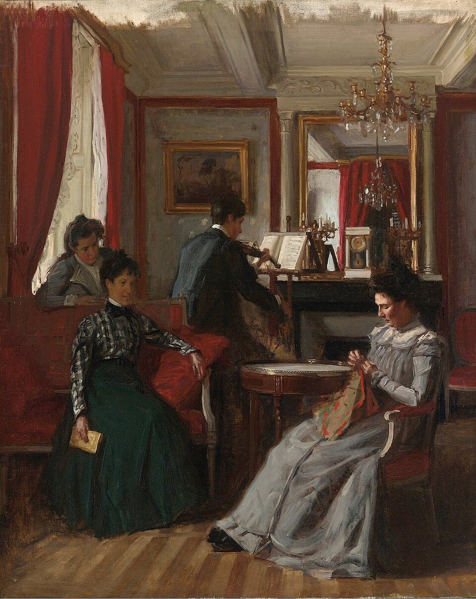 Scène d'intérieur, huile sur toile, attribuée à René-Xavier Prinet, collection privée