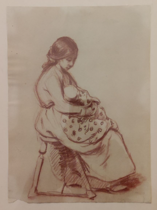 Étude à la sanguine, femme assise tenant un enfant, attribuée à René-Xavier Prinet, collection privée